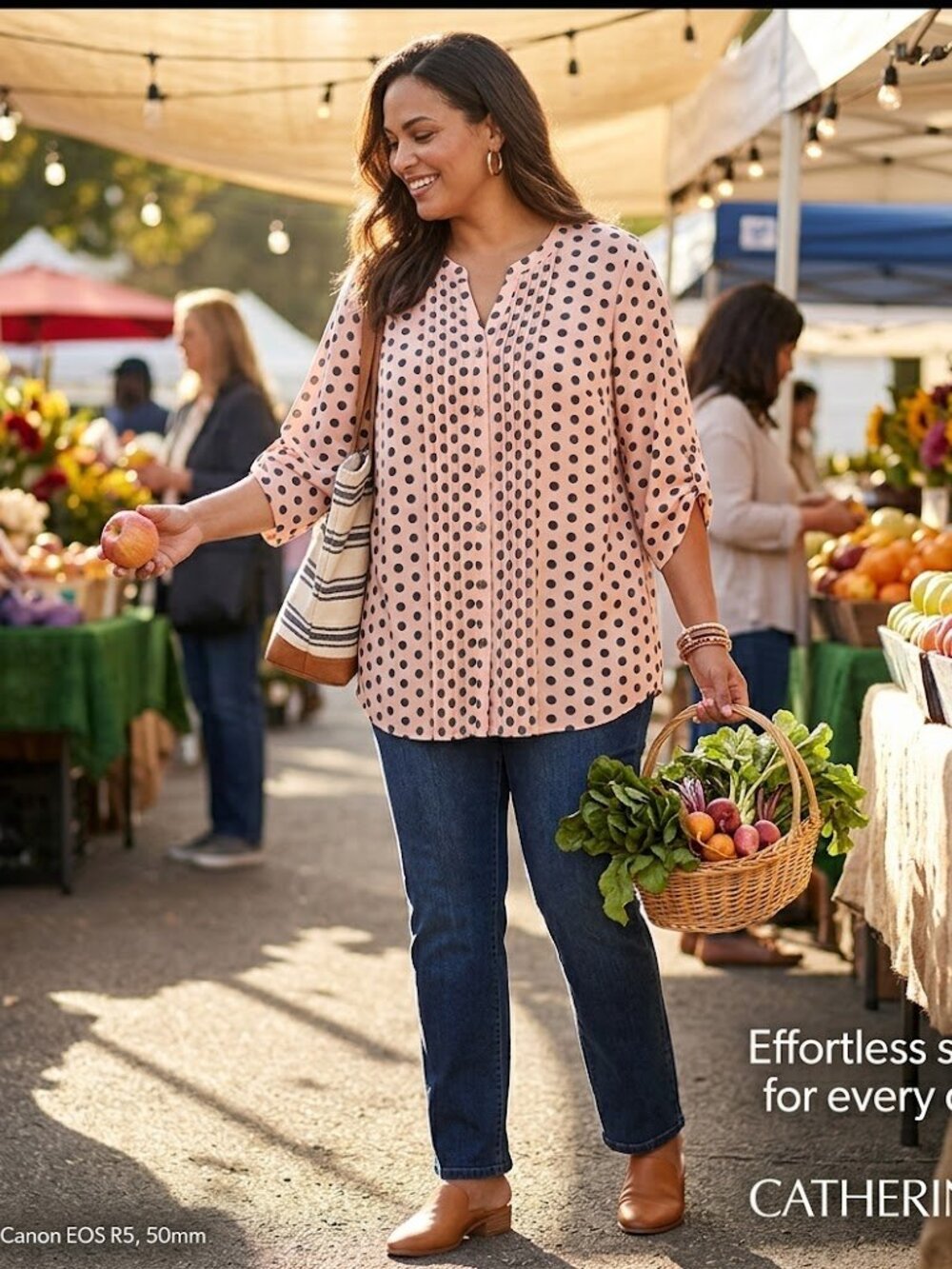 NWT Catherines Plus 3XWP Petite Pink Gray Polka Dot Tunic Top Roll Tab Sleeve